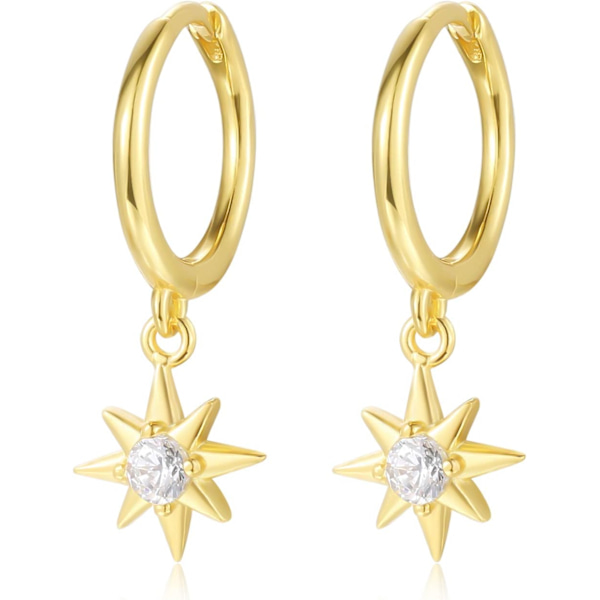 Tiny Cubic Zirconia Starburst/Evil Eye Dangle Hoop Øreringe Sterling Sølv Guld Brusk Helix Hoop Hængslede Sleeper Øreringe med Charms
