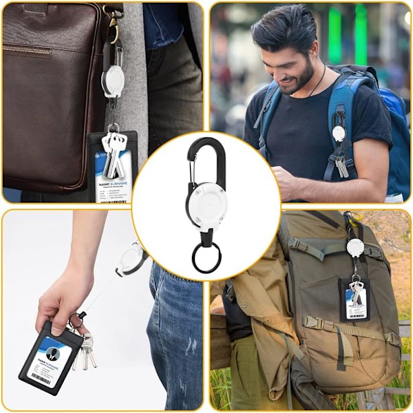 Heavy Duty Retractable Keychain, 2stk Retractable Badge Holder, Retractable ID Badge Reel Heavy Duty Reel Clips Retractable Badge Reels white*2