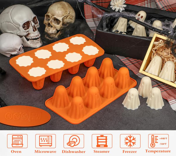 2 stk. 8 hulrum Halloween chokoladeforme Spøgelsesformet bageform Spøgelsespuddingform til fremstilling af chokolade, slik, gelé
