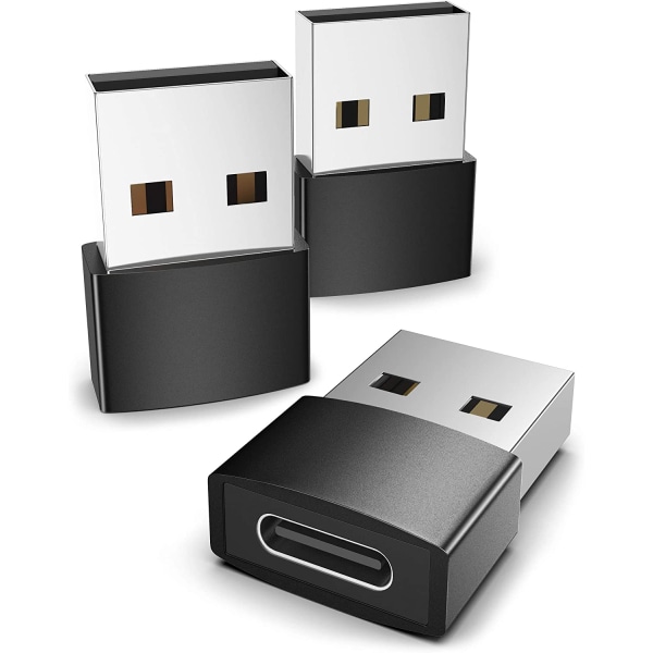 USB C-hun til USB-han-adapter, 3-pak, sort