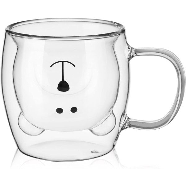 Söt björn mugg 260ml dubbelväggig glasmugg kaffekopp cappuccino latte glas mjölktekopp med handtag, födelsedag jul alla hjärtans dag björn presenter