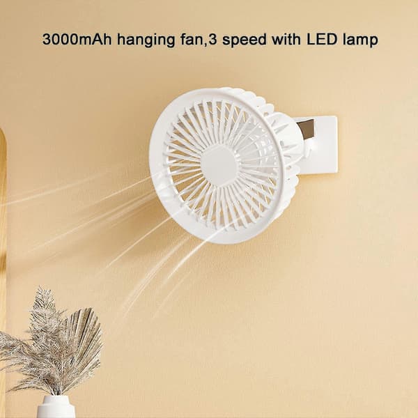 3000mah USB Genopladelig 3 Gear Hængende Loftventilator Med LED Lys Lampe