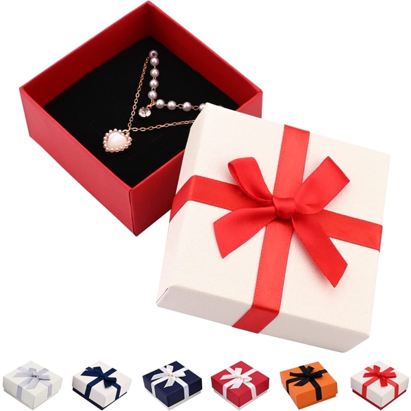 2 pakke smykkegaveesker med lokk, 7,5x7,5x3,5 cm Rød