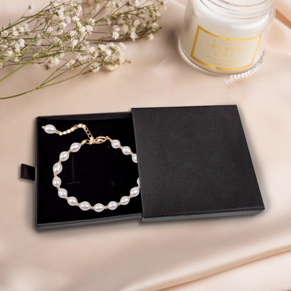 Smyckeskrin i papper, smyckesförvaringslådor, 9 * 9 * 1,7 cm/3,5 * 3,5 * 0,6 tum, liten presentask för halsband, örhängen, ring, smyckesförvaring (svart)