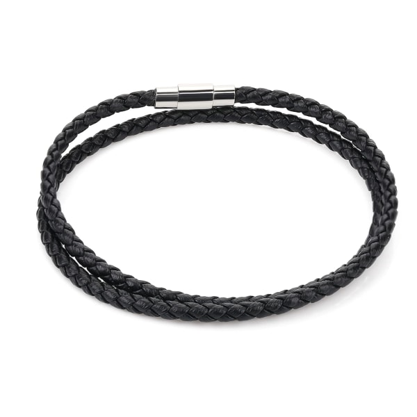 Läderarmband i flätad läder med dubbla varv, flätat läderarmband för män och kvinnor, armband i rostfritt stål