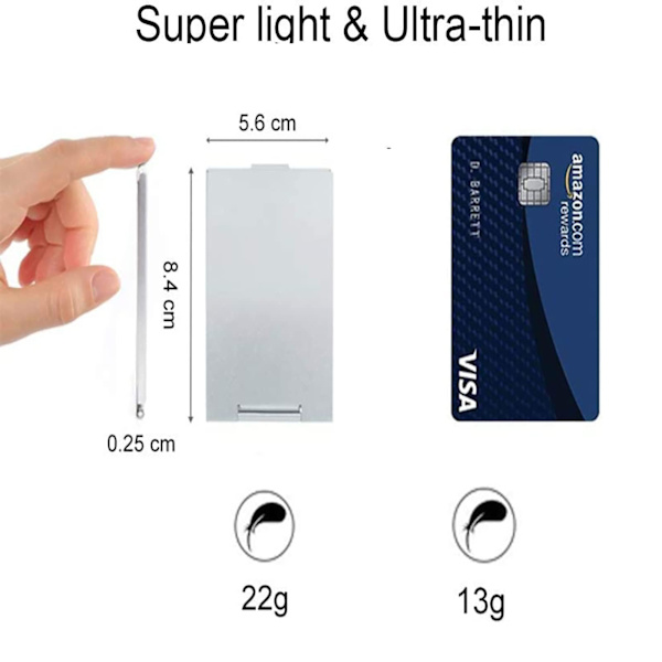 Ultra-tynd bærbar foldeligt spejl, lille spejl, kompakt spejl, aluminiums skal, let at bære rejse makeup spejl (8,4*5cm, aluminiums skal)