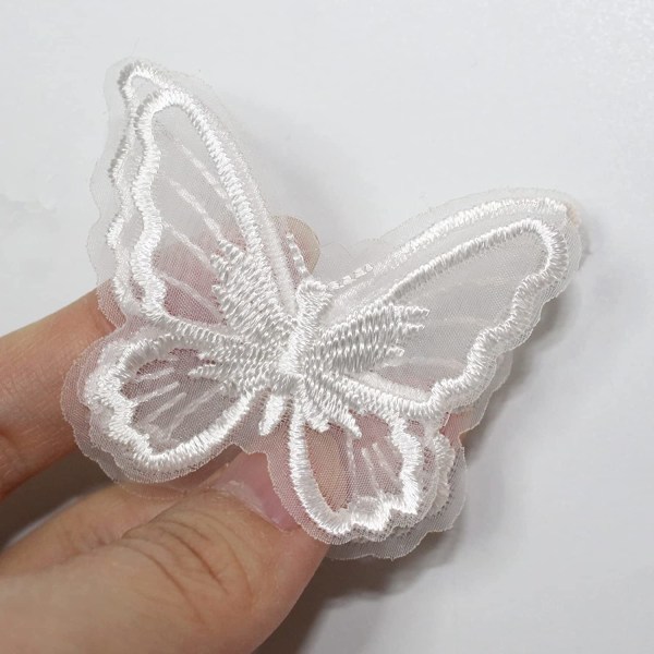 20 stk. Sommerfugl Sy På Patch Syning DIY (Hvid, 2,36 x 1,96 tommer)