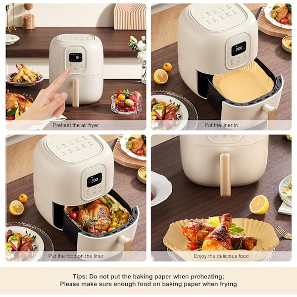 Airfryer-foder, 100 st luftfritöspapper, non-stick engångsbakpapper fyrkantig 16 cm