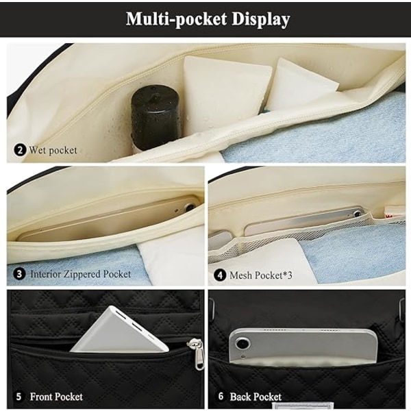 Weekendtasker til kvinder med toilettasker, rejsetaske med våde lommer og trolleyærmer, overnatningstaske, sportstaske black