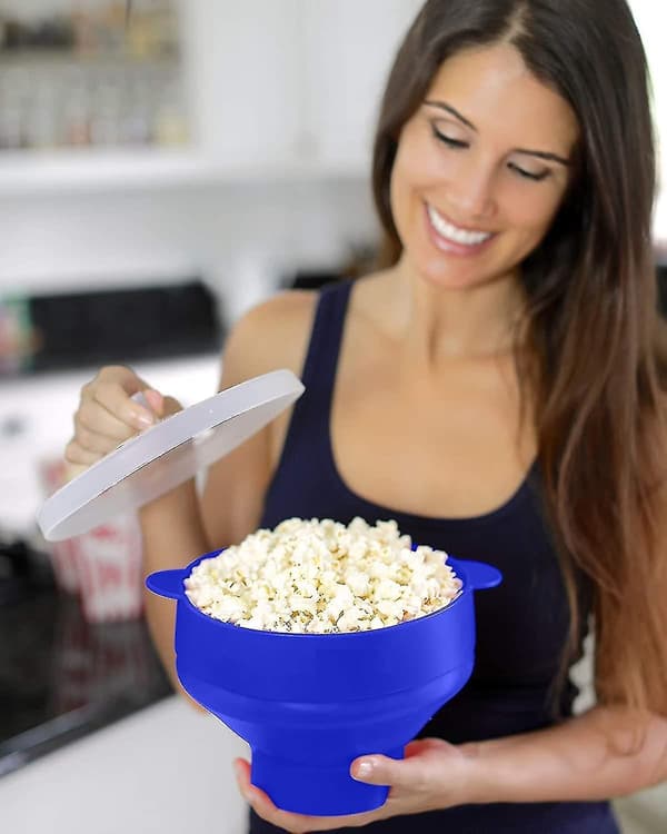 Popcornbolle Silikon Sammenleggbar Blå