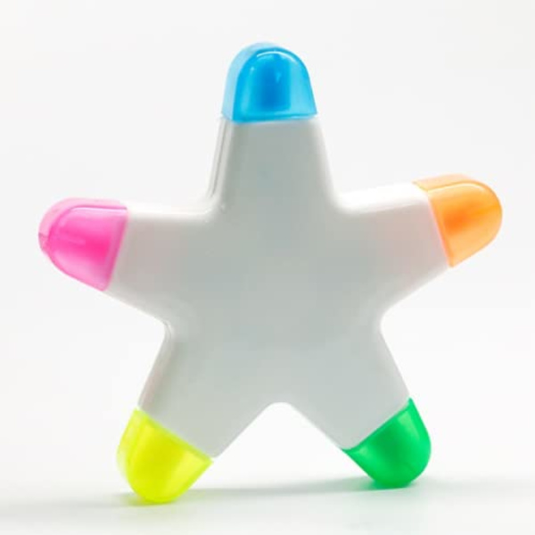 Förpackning med 1 stjärnformad highlighter-penna med mejselspets, nyhet i plast, stjärnformad highlighter-penna för skola, kontor, skrivmaterial och läxor