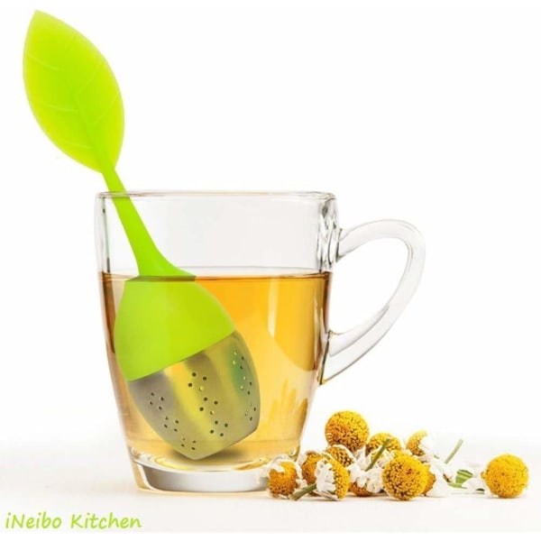 Silicone Loose Leaf Tea Infuser - Long Leaf Shape Handle - Stainless Steel Strainer,Green (1pcak)