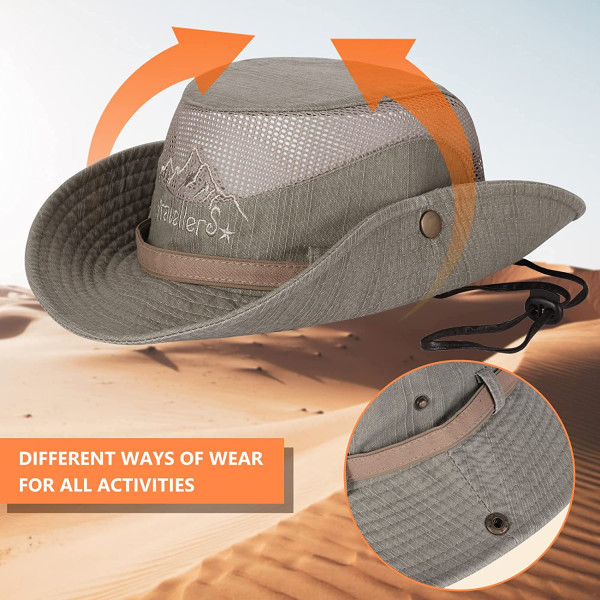 Solhatt UV-beskyttelse bøttehatt sommerhatter (Khaki)