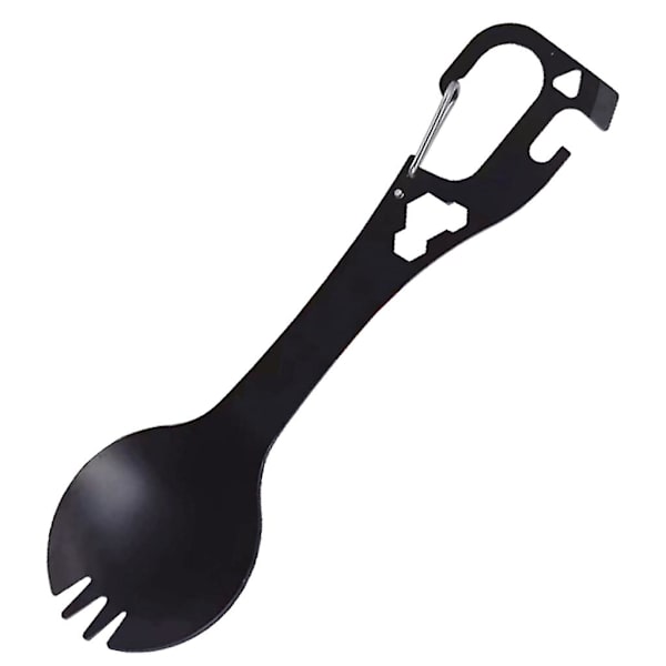 5-i-1 Campingspork i Rostfritt Stål med Sked, Gaffel, Flasköppnare och Burköppnare black