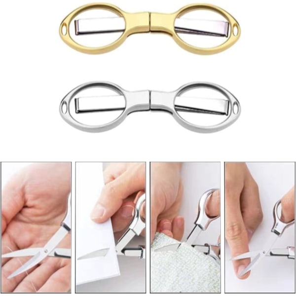 2 stk. Foldbare Saks Rustfrit Stål Saks Brilleformet Mini Saks Sikkerhed Små Saks Rejse Saks Fiskesaks med Nøglering Hul