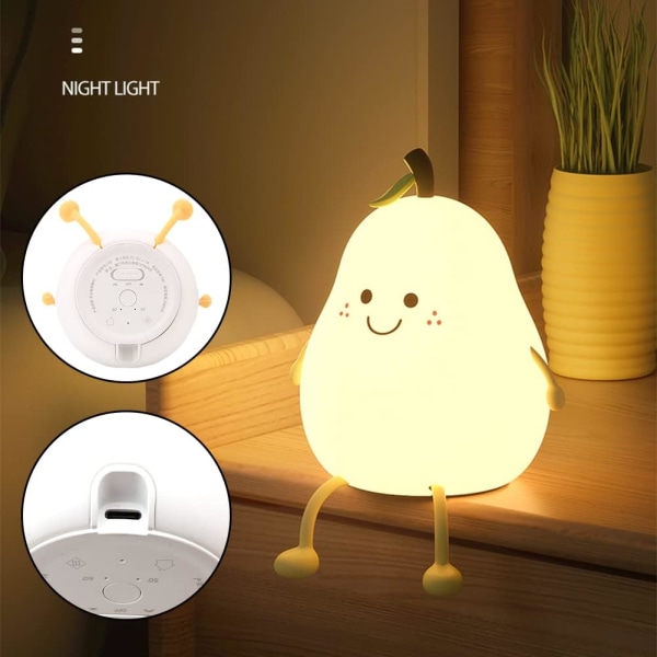 Nattlampa för barn, Söt Päron Baby LED Nattlampa, 7 färg USB Uppladdningsbar Nattlampa Baby Girl Pojke Present Nattlampa, Silikon sänglampa