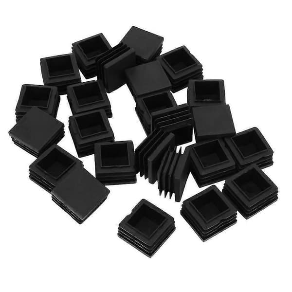 24 stk. 30 mm x 30 mm Plast Ribbede Firkantede Endestykker Rørindsats Sort