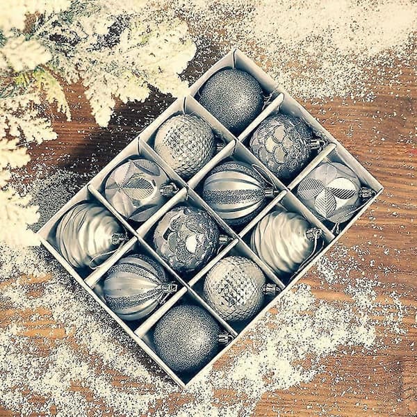 12 stk. Julekule Juletre Anheng Dekor Shatterproof Julepynt Sett silver