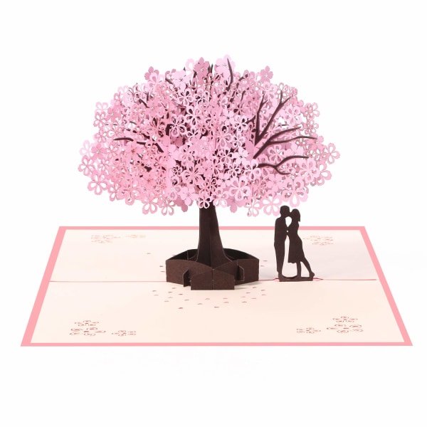 3D-kort, popup-kort med romantiska älskare under körsbärsträdet, morsdagskort jubileumskort alla hjärtans dag