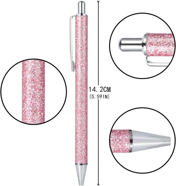 7 stk kulepenner, 1,0 mm klikk kulepenner Bling metallpenner