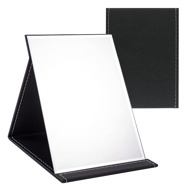 16x12 cm bærbart foldespejl, Super HD Compact Makeup Spejl, Sort PU Læder Rejsespejl, Fritstående Makeup Spejl