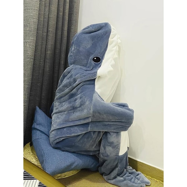 Nytt Shark Blanket Adult - Bærbart Shark Blanket Super Soft Cozy Flanell-hettegenser - Shark Onesie-teppe - Shark Sovepose - Gaver, 140 cm/55 tommer