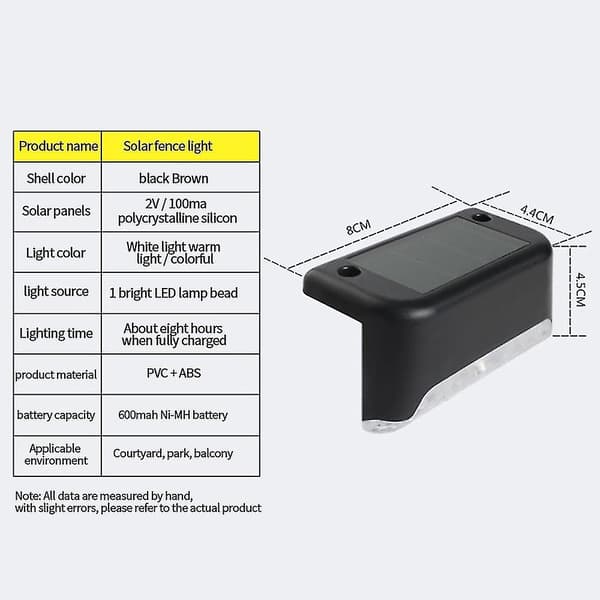 4-pakke solcelletrinnlys utendørs vanntett LED fargerike solcelletrinnlys gjer solcellelys dekklys White Cover Multicolor