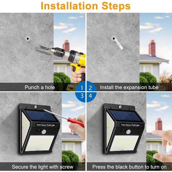 Solcellslampor för utomhusbruk, rörelsesensor  [2-pack 144 LED]