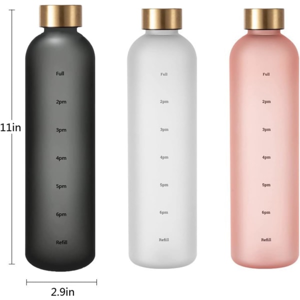 1 liters motiverende vandflaske med tidsmarkeringer til at drikke, genanvendelig plastikflaske med til fitness og sport (sort) black