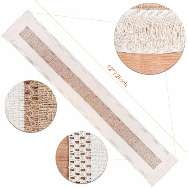 Bordløbere Naturlig Burlap, med Kvaster, 12 x 72 Tommer