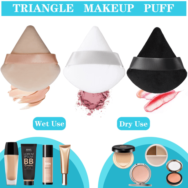 4st Powder Puff, Triangle Powder Puffs för Pressad Powder-Beige