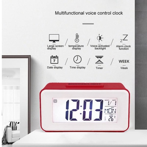 LED Digital Väggklocka Elektronisk Digital Alarm Skärm Skrivbordsklocka för Hemmakontor Bakgrundsbelysning Snooze Skrivbordsklockor (Färg: Röd)