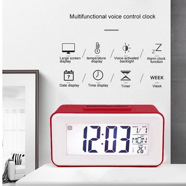 LED Digital Vækkeur Elektronisk Digital Alarm Skærm Desktop Ur til Hjemmekontor Baggrundsbelysning Snooze Skrivebordsure (Farve: Rød)