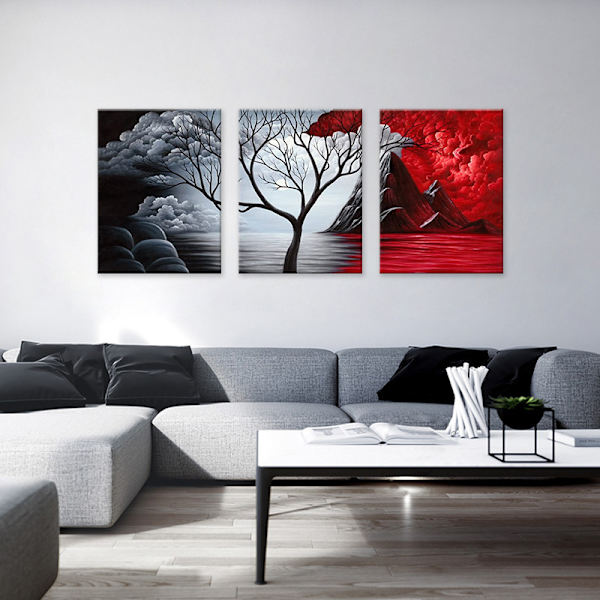 The Cloud Tree Large 3 Panels Modern Stretched and Framed Giclee Canvas Prints Abstract Seascape Paintings Reproduction Sea Beach Pictures
