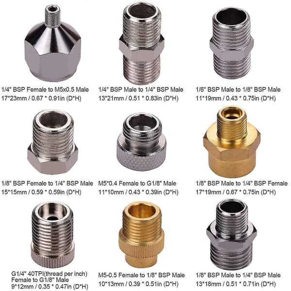 9 stk. Universal Airbrush Adapter Kit Fittingssæt