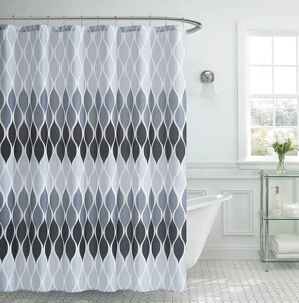 Tekstureret bruseforhængssæt, sæt med 1 bruseforhæng og 12 metal kroge, rustbestandigt, 100 % polyester, maskinvaskbart, måler 70” x 72”, grå grey