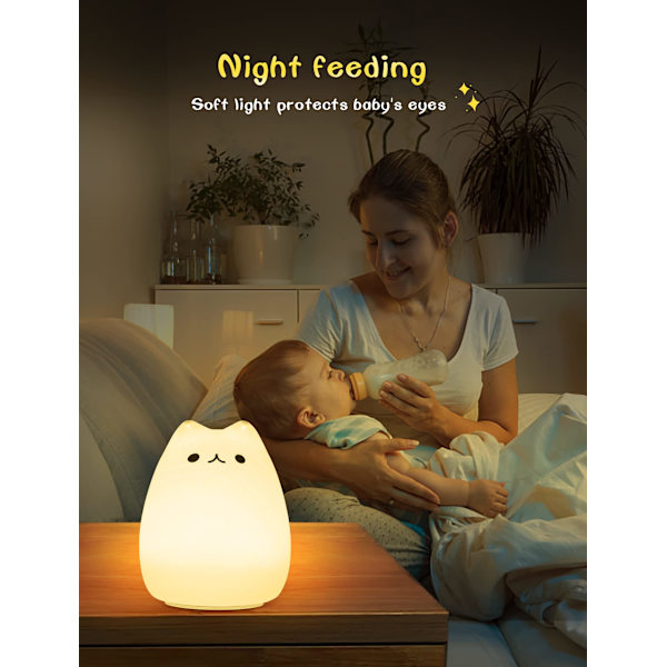 Natlys Kat til Børn, 7 Farver, med Batteri