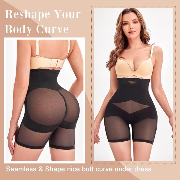 Shapewear for kvinner magekontroll Knickers Høy midje shaping shorts body shaper undertøy Sømløs Butt Lifter bukser, M, svart black M