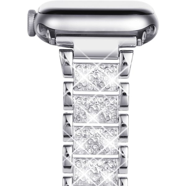 Kompatibel med Apple Watch-rem 38mm 40mm 41mm, Kvinner Glitrende Bling Krystall Rustfritt Stål Lenke Armbånd Erstatningsbånd for iwatch-serien silver 38/40/41MM