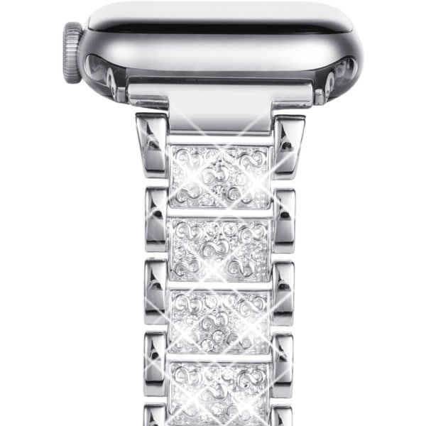 Yhteensopiva Apple Watch Strap 42mm 44mm 45mm, Women Sparkling Bling Crystal Stainless Steel Link Rannekorun vaihtorannekkeen kanssa iwatch-sarjalle silver 42/44/45/49MM