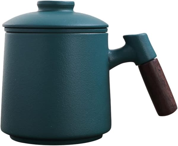 Keramisk Tekopp med Infuser og Lokk Tekopper Tretthåndtak Keramikk Tekopp med Filter Kaffe Kopp Melkekopp for Steeping Løs Blad, 400ml