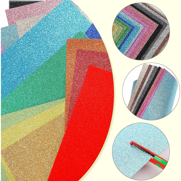 A4 Glitter Craft Paper, 10 tilfeldige farger 20 ark Cardstock