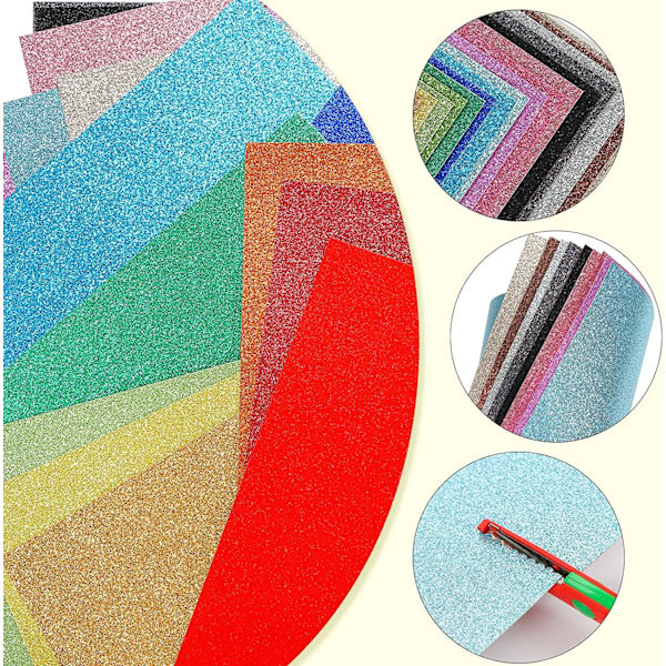 A4 Glitter Papper för Hantverk, 10 Slumpmässiga Färger 20 Ark Cardstock