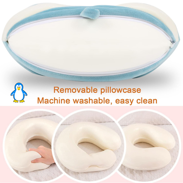 Sød rejsepude til børn og voksne, ren memory foam, pingvin