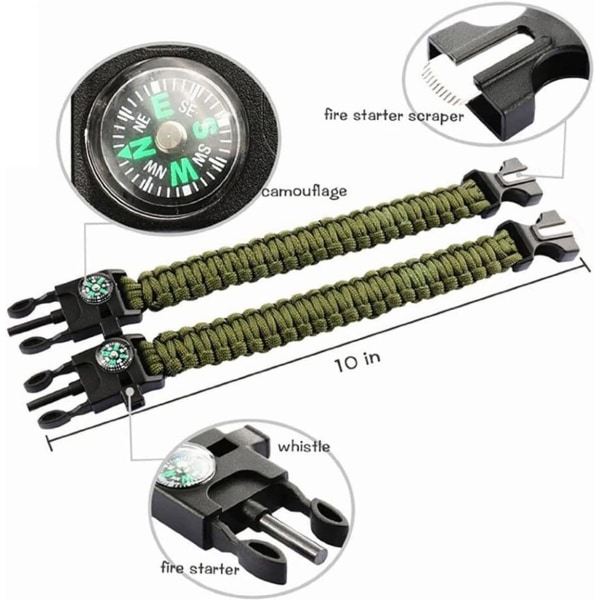 Survival Bracelet Flint & Fire Starter, Whistle, Compass