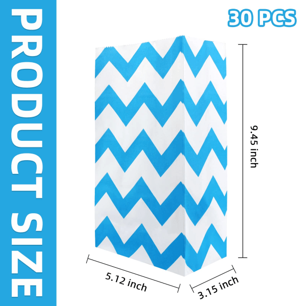 30 stk fargede papirfestposer, Kraft Wave gaveposer