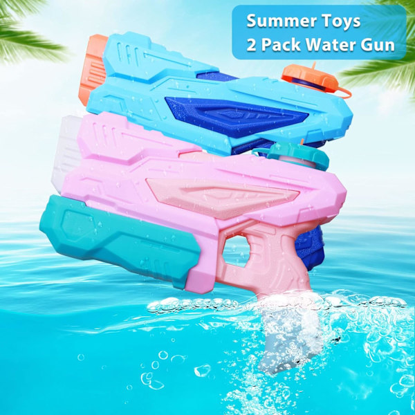 Vattenpistoler 2-pack Vattenpistol för barn Super Soaker Squirt Blå Rosa 300ml Små Vattenpistoler Simleksaker för Sommarstrand 2pcs