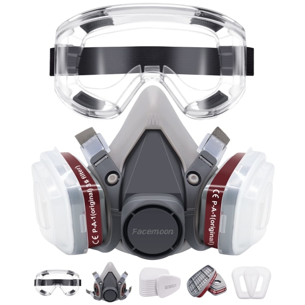 Andningsskyddsmask, dammskyddsmask för färg, gasmask med filter, för färg, damm och formaldehyd, slipning, polering, sprutning och annat arbete