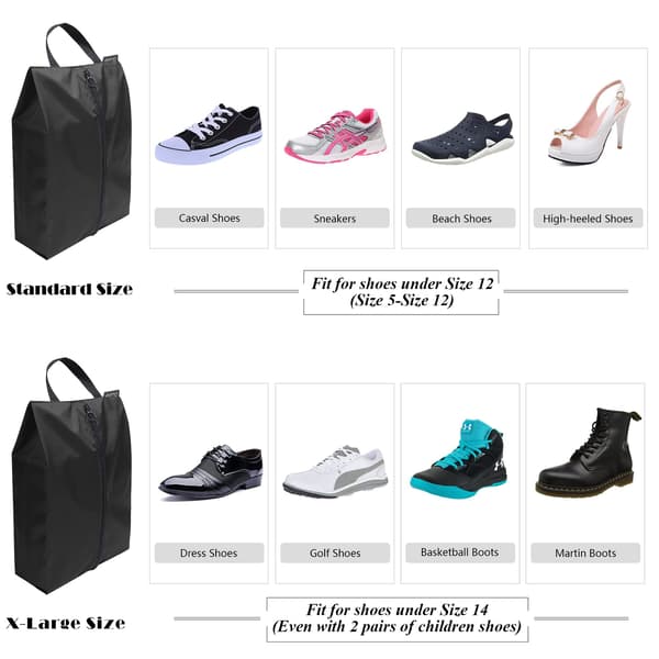 Skobag for reiseskoffert, skobag, skobag, ferieskobag - sett med 2 (1 standardstørrelse + 1 X-stor størrelse)