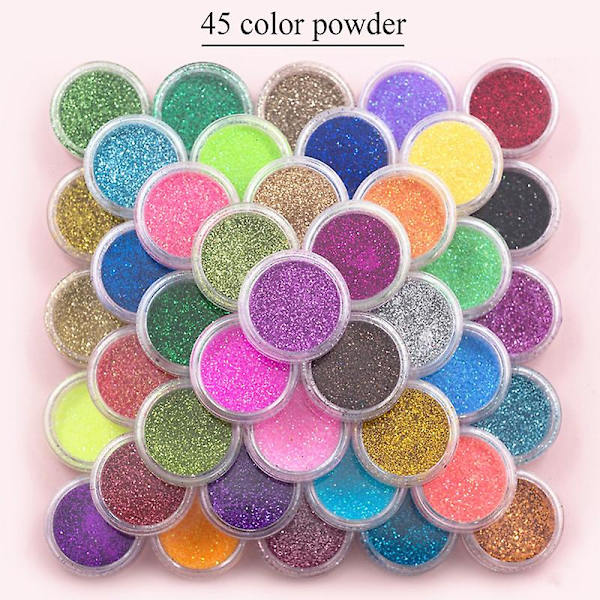 48 burkar glitter för nageldekoration i flera färger